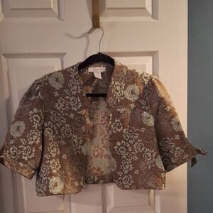 Chelsea & Theodore cropped floral jacquard open front jacket‎ XL